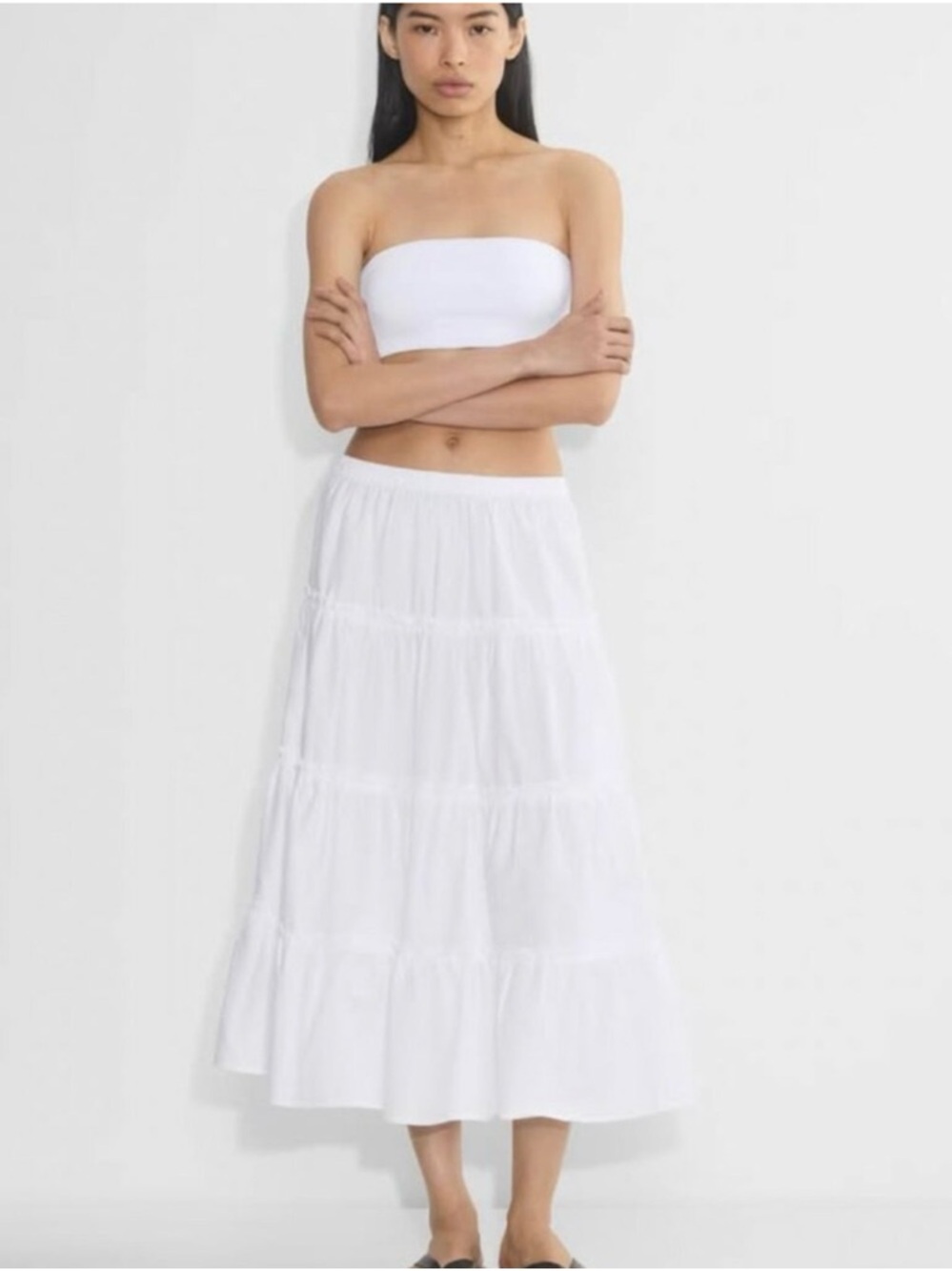 Aritzia White Tiered Maxi Skirt